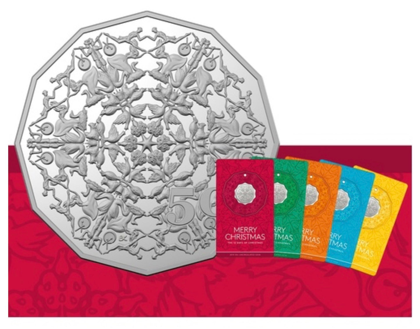 2019 Royal Australian Mint 12 Days of Christmas 5 Coin 50 Cent Set