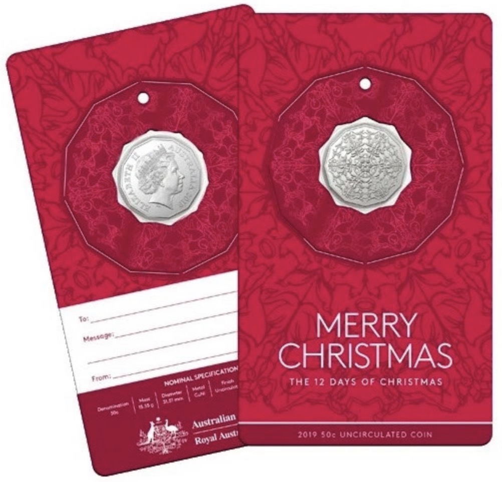 2019 Royal Australian Mint 12 Days of Christmas 5 Coin 50 Cent Set