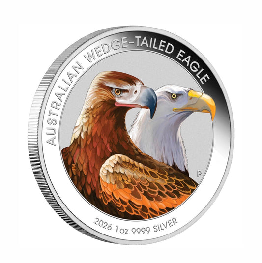 2026 Perth Mint Wedge-Tailed Eagle 1oz Silver Coloured Coin, 2500 Mintage