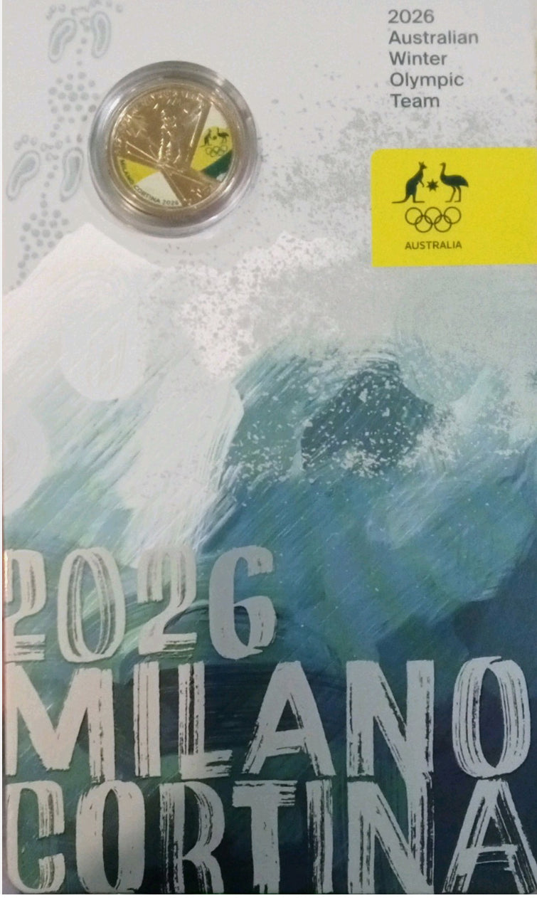 2026 Royal Australian Mint Australian Winter Olympic Team Milano Cortina $1 Coloured Uncirculated Coin on Card