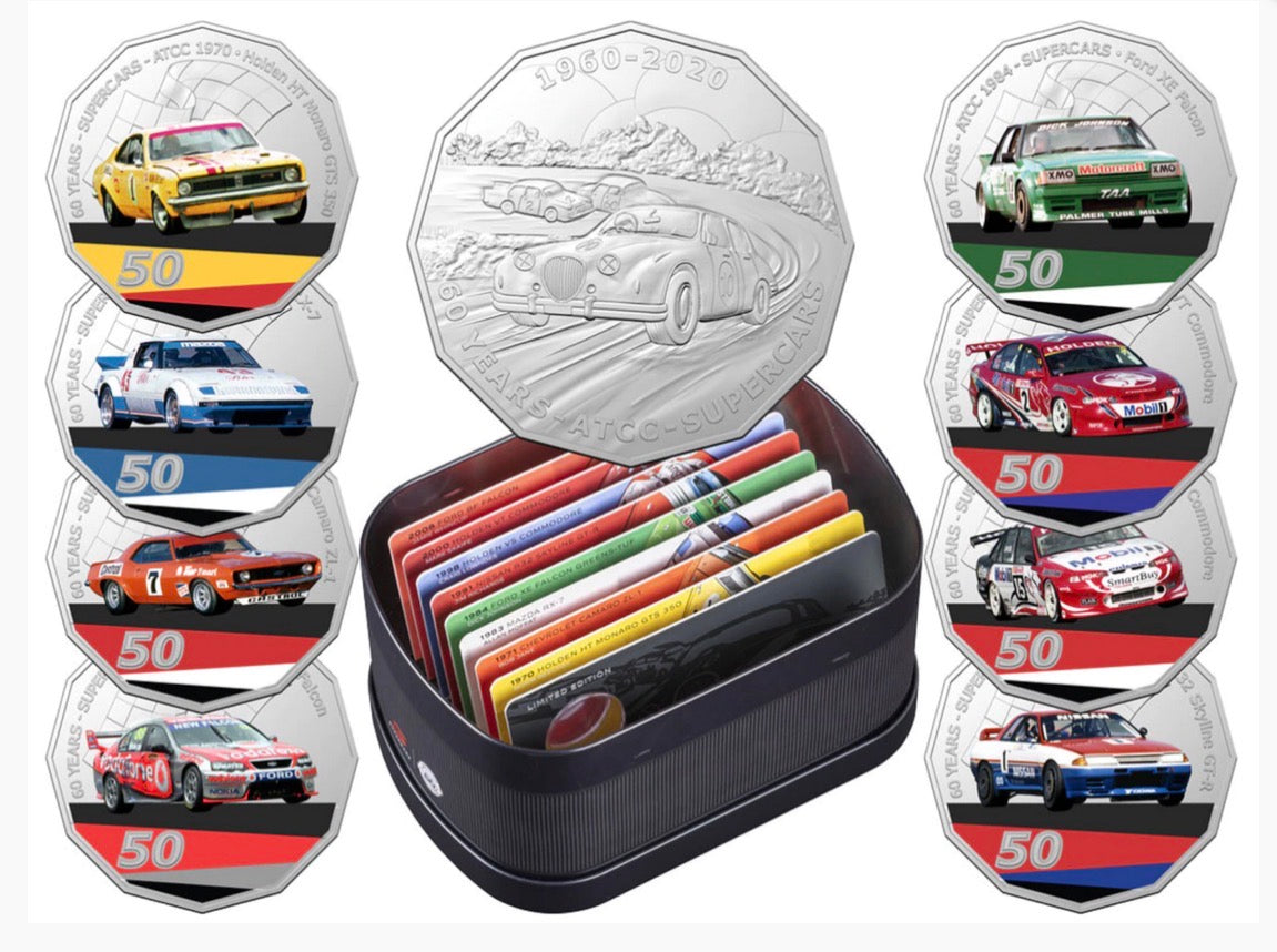 2020 Supercars 60 Years Nine-Coin 50 Cent Collection in Tin