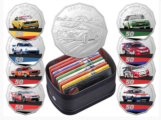 2020 Supercars 60 Years Nine-Coin 50 Cent Collection in Tin
