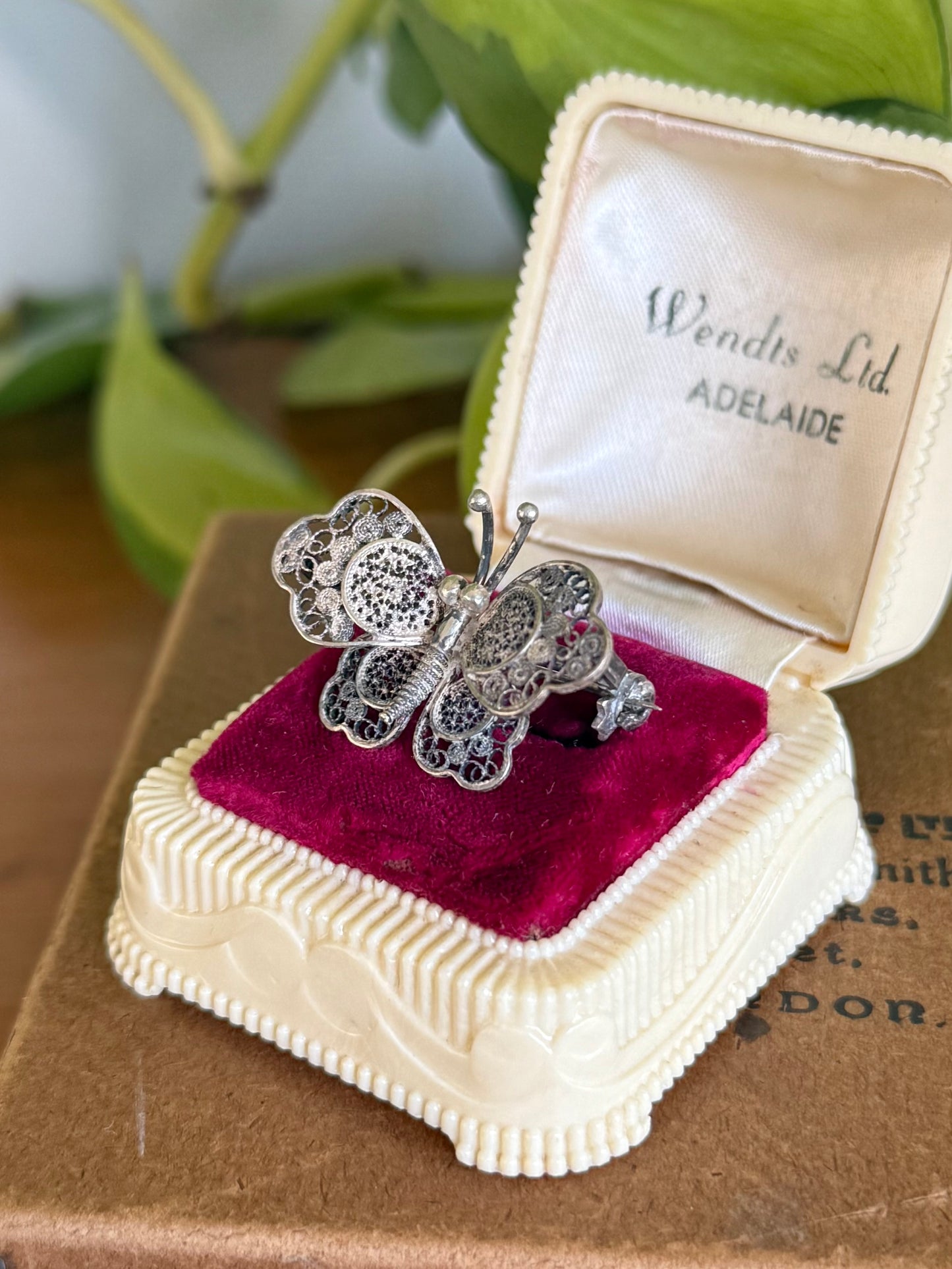 800 Silver Filigree Butterfly Brooch | Circa Mid-20th Century