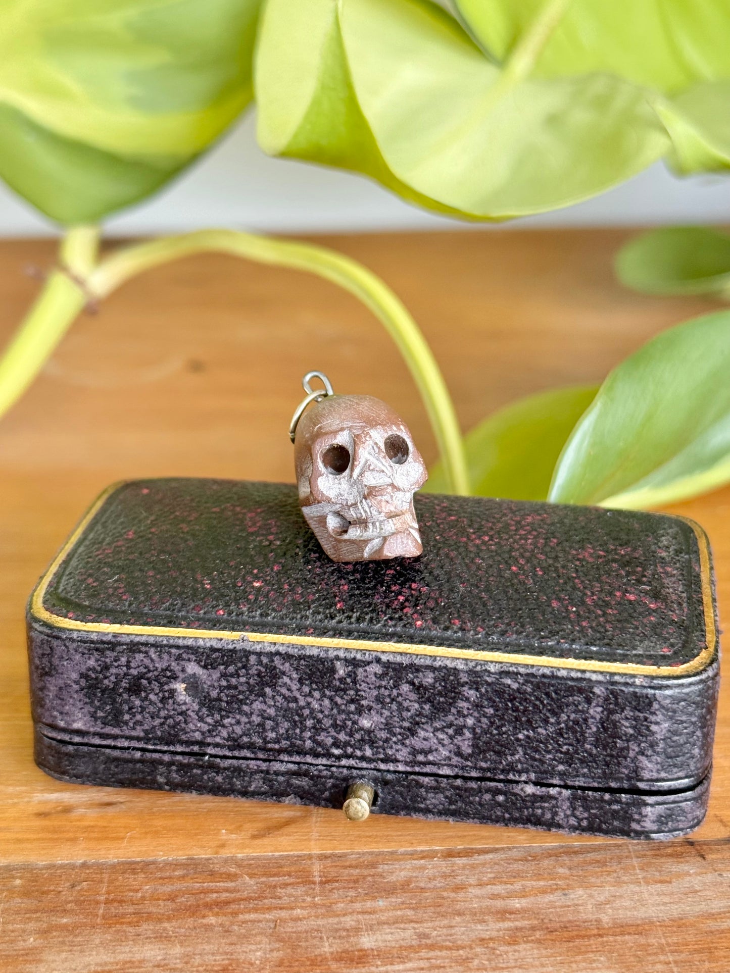 Antique Carved Stone Skull Pendant | Likely 1860’s Paris Exposition, Catacombs Souvenir, Memento Mori
