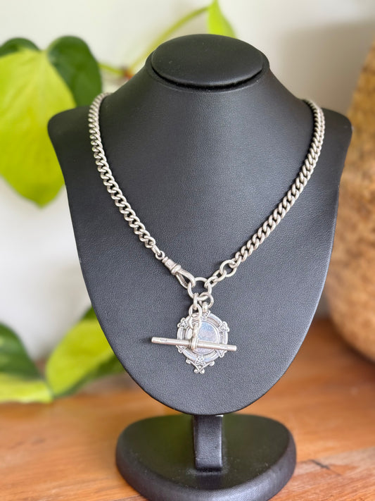 English Sterling Silver Fob Chain with Medal – Circa 1900s, Fully Hallmarked