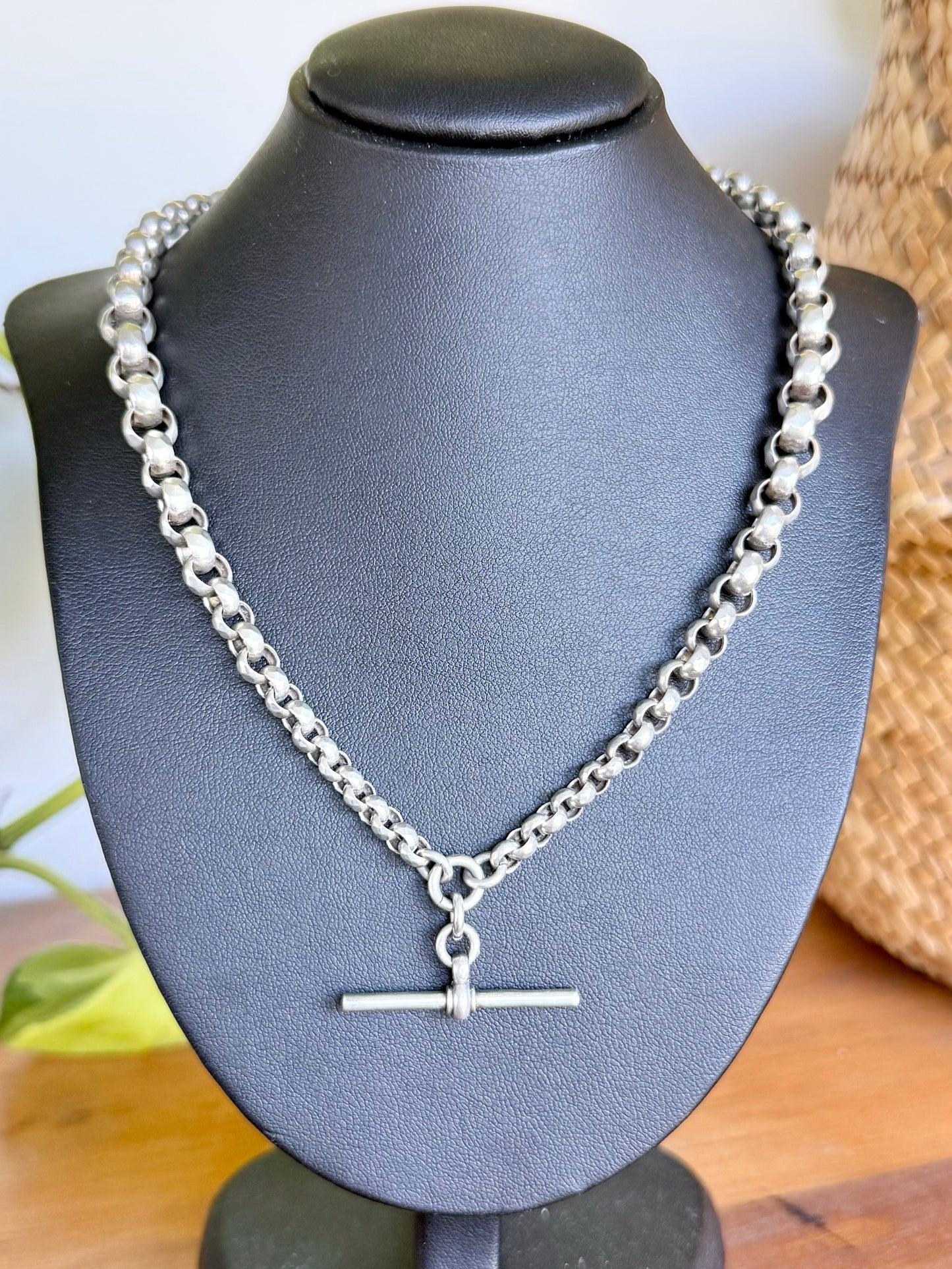 Antique Sterling Silver Graduated Faceted Belcher Fob Chain c1900
