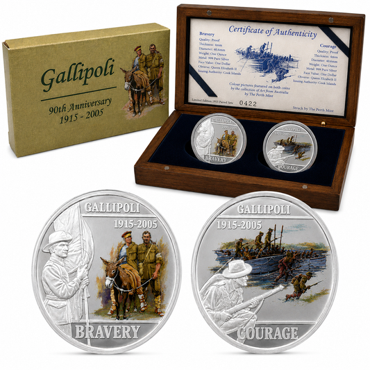 Australia 2005 Perth Mint $1 Gallipoli 90th Anniversary 2 x 1oz Silver Proof Coin Set