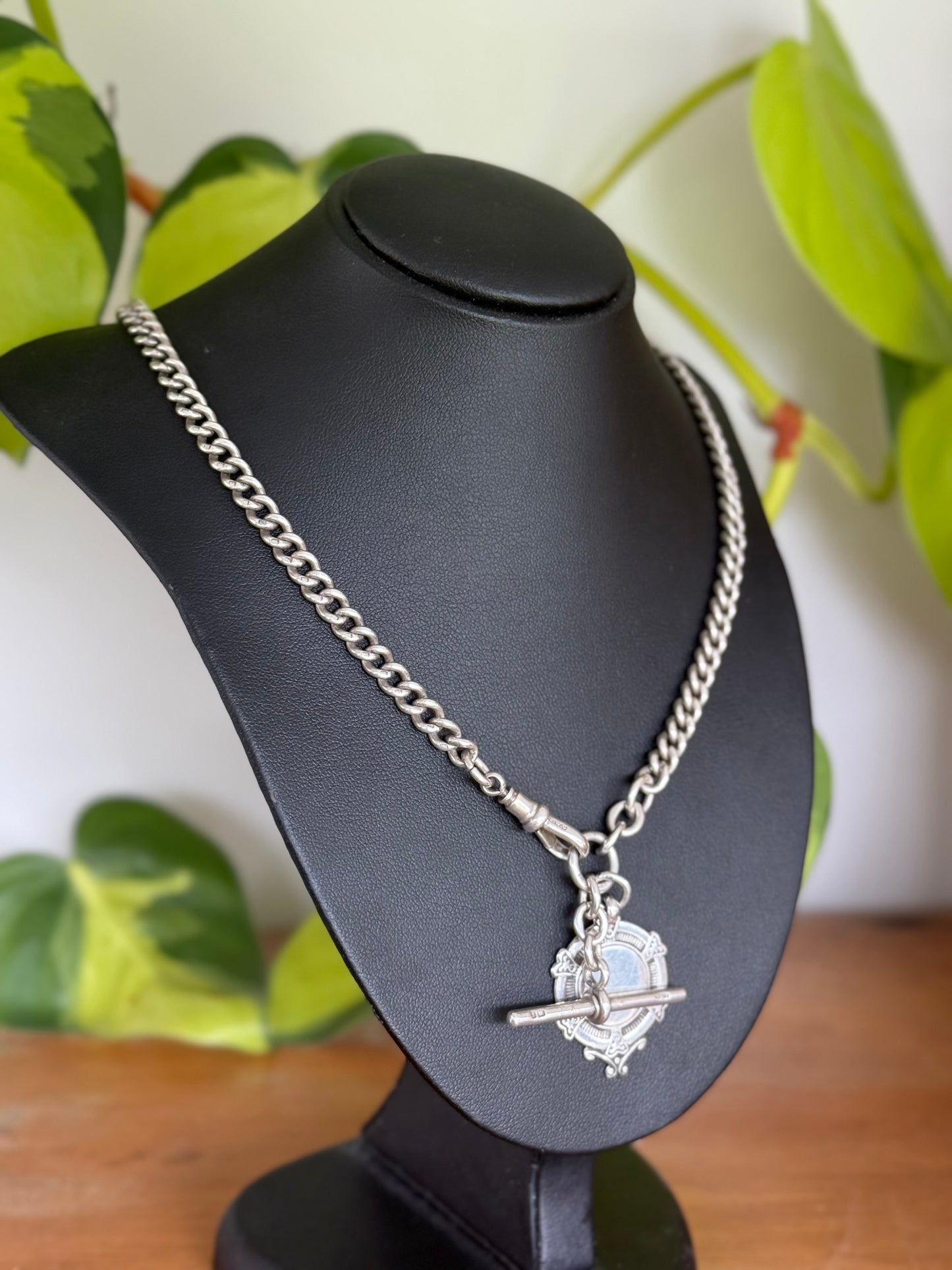 English Sterling Silver Fob Chain with Medal – Circa 1900s, Fully Hallmarked