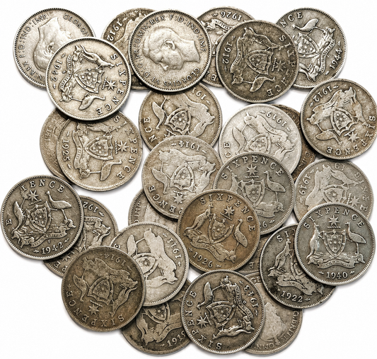 Australian 92.5% Sterling Silver Sixpence (1910–1945) – Random Date