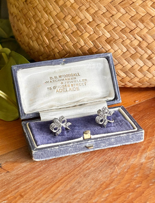 Marcasite Sterling Silver Clip On Earrings | Circa 1950’s Bow’s