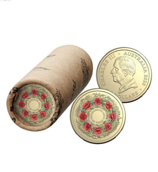 2025 - $2 Remembering The Second World War 80th Anniversary Coloured Coin Premium RAM Roll