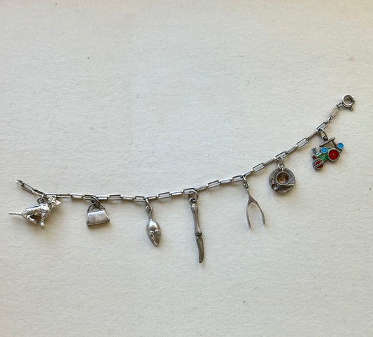 Sterling Silver Charm Bracelet Vintage  | Unoaerre Italy