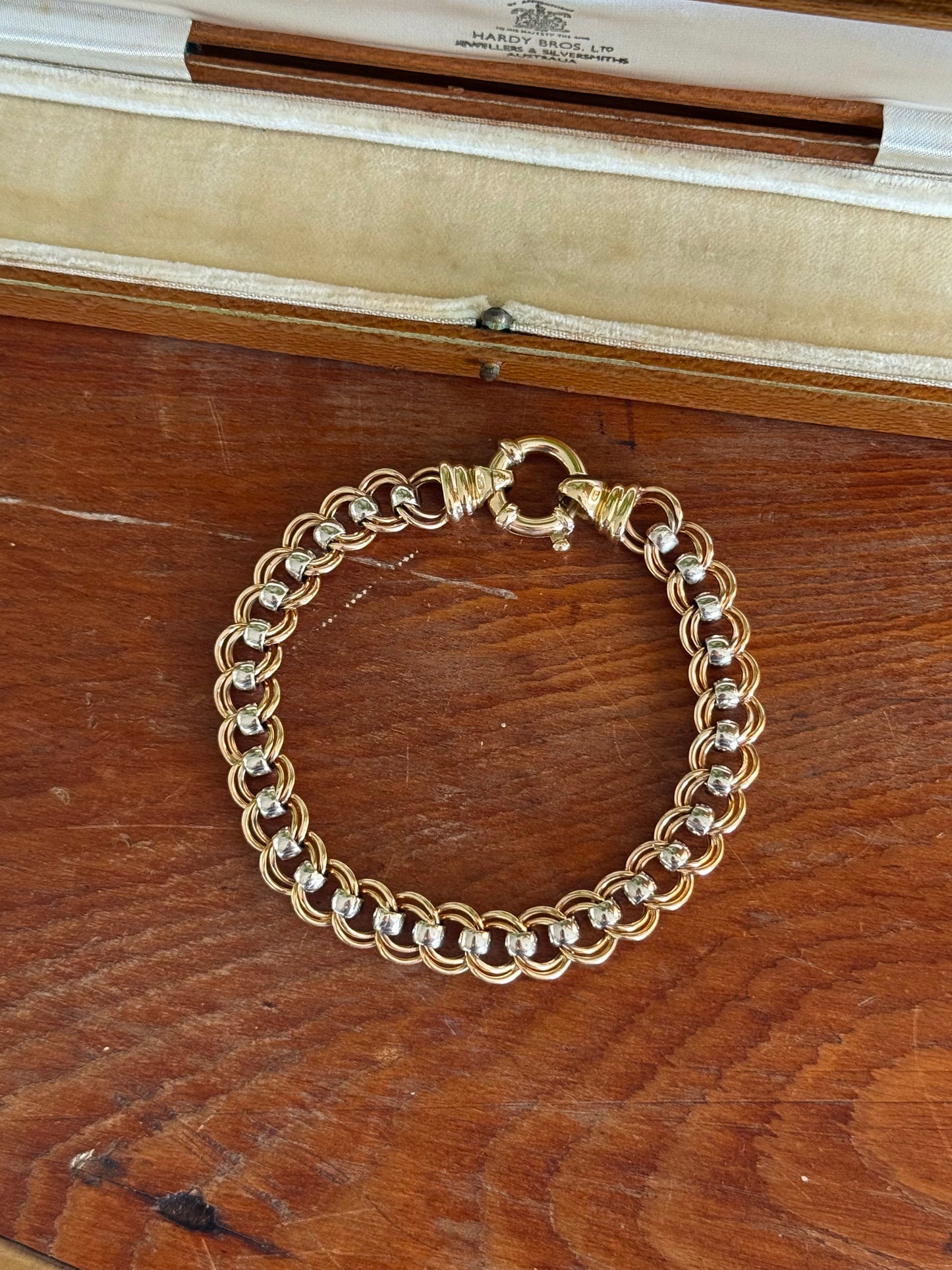 Heavy Solid 9ct Gold Bracelet | Two-Tone Fancy Link | Contemporary Design