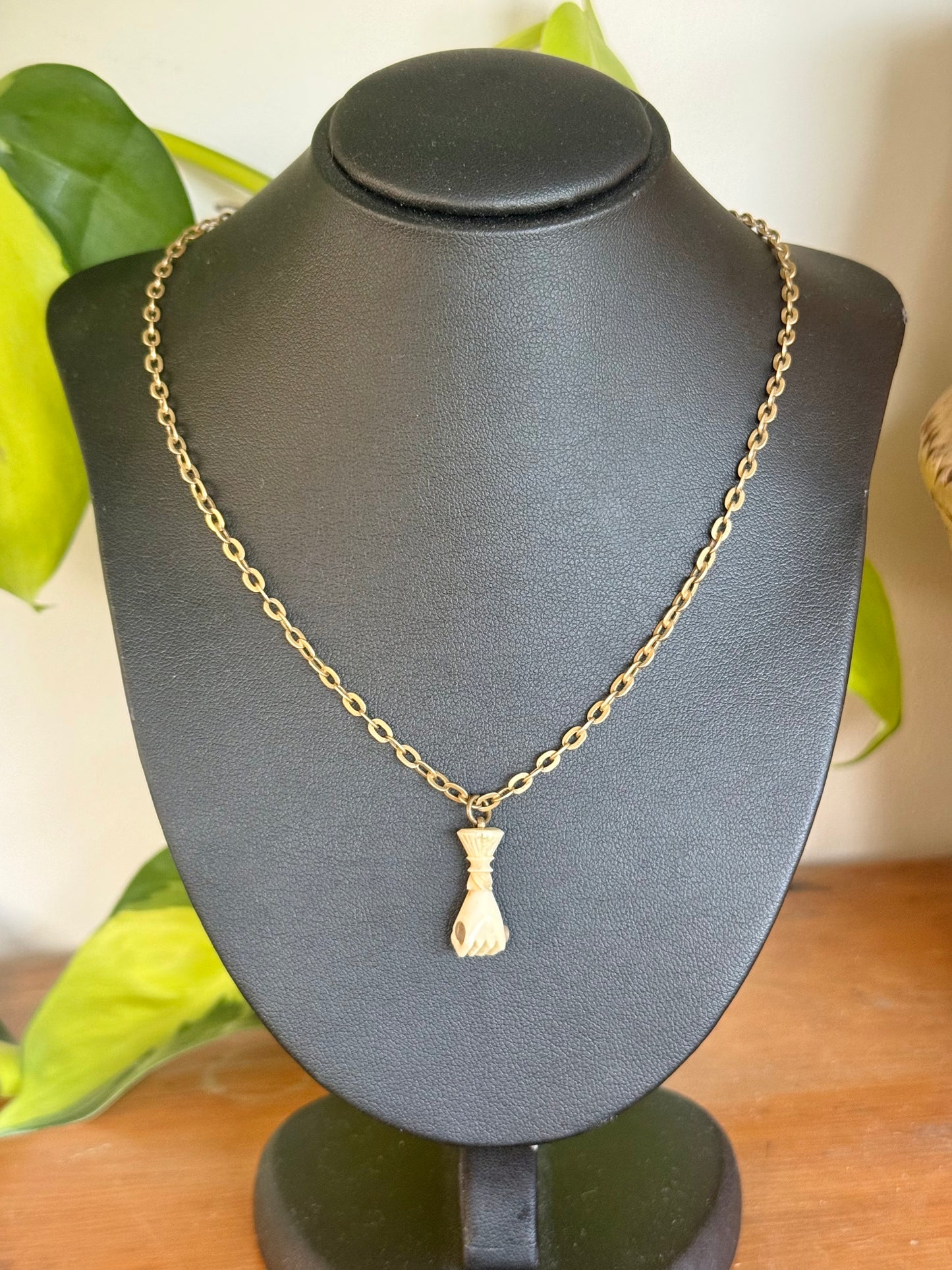 Antique Carved Bone Fist Stanhope Pendant – Notre Dame Image, c.1867