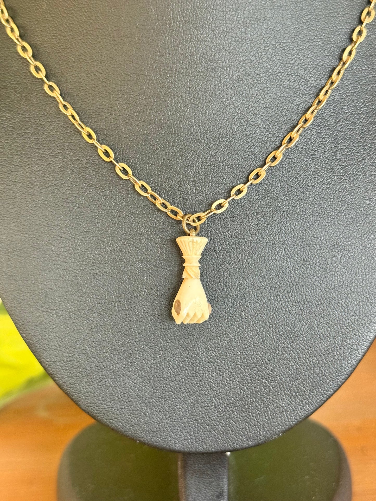 Antique Carved Bone Fist Stanhope Pendant – Notre Dame Image, c.1867