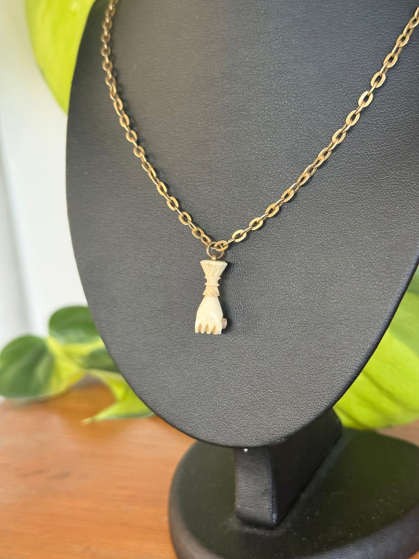 Antique Carved Bone Fist Stanhope Pendant – Notre Dame Image, c.1867