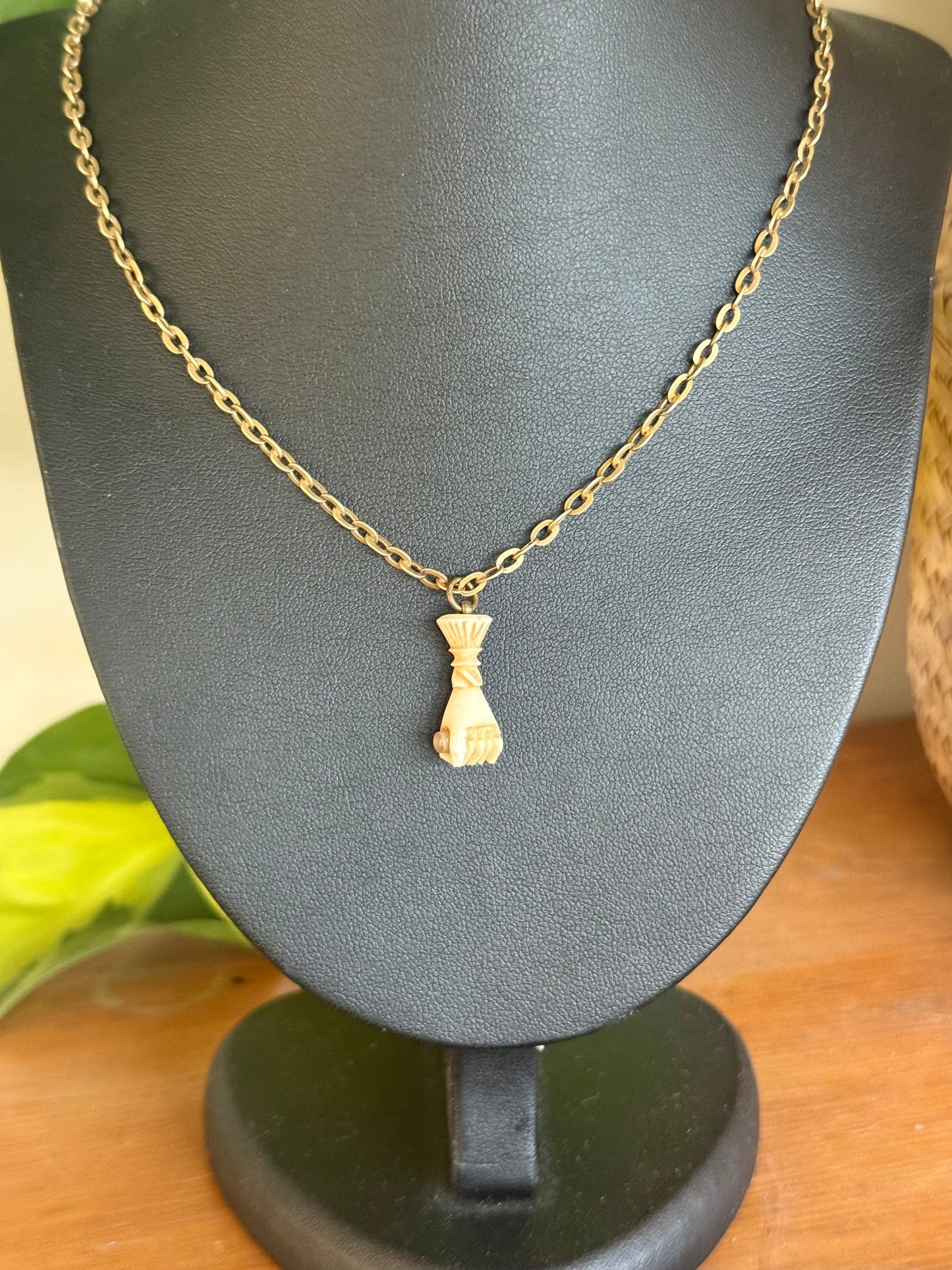 Antique Carved Bone Fist Stanhope Pendant – Notre Dame Image, c.1867