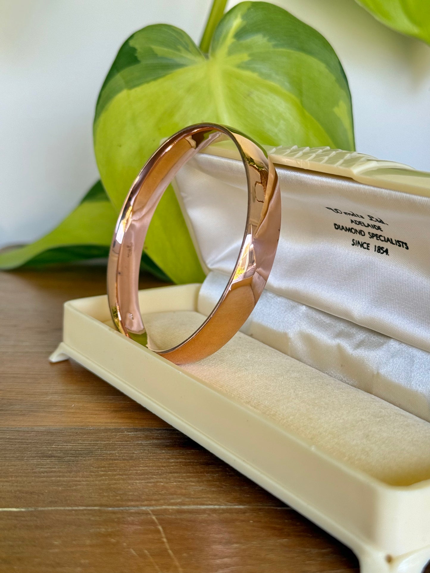 Vintage 9ct Rose Gold Silver-Filled Bangle – Bold 10mm Wide Design