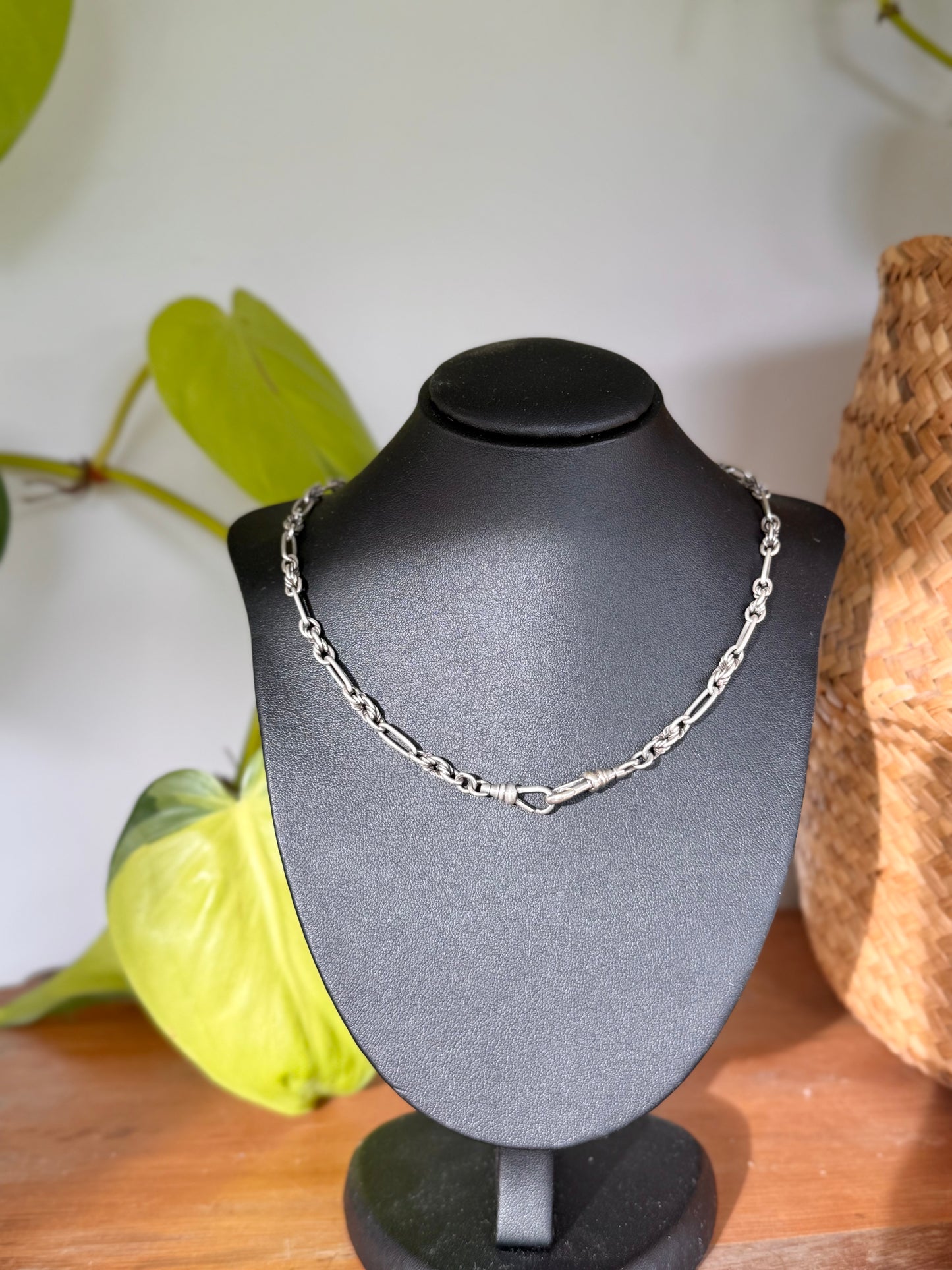 Vintage Sterling Silver Fancy Link Fob Chain – 52cm