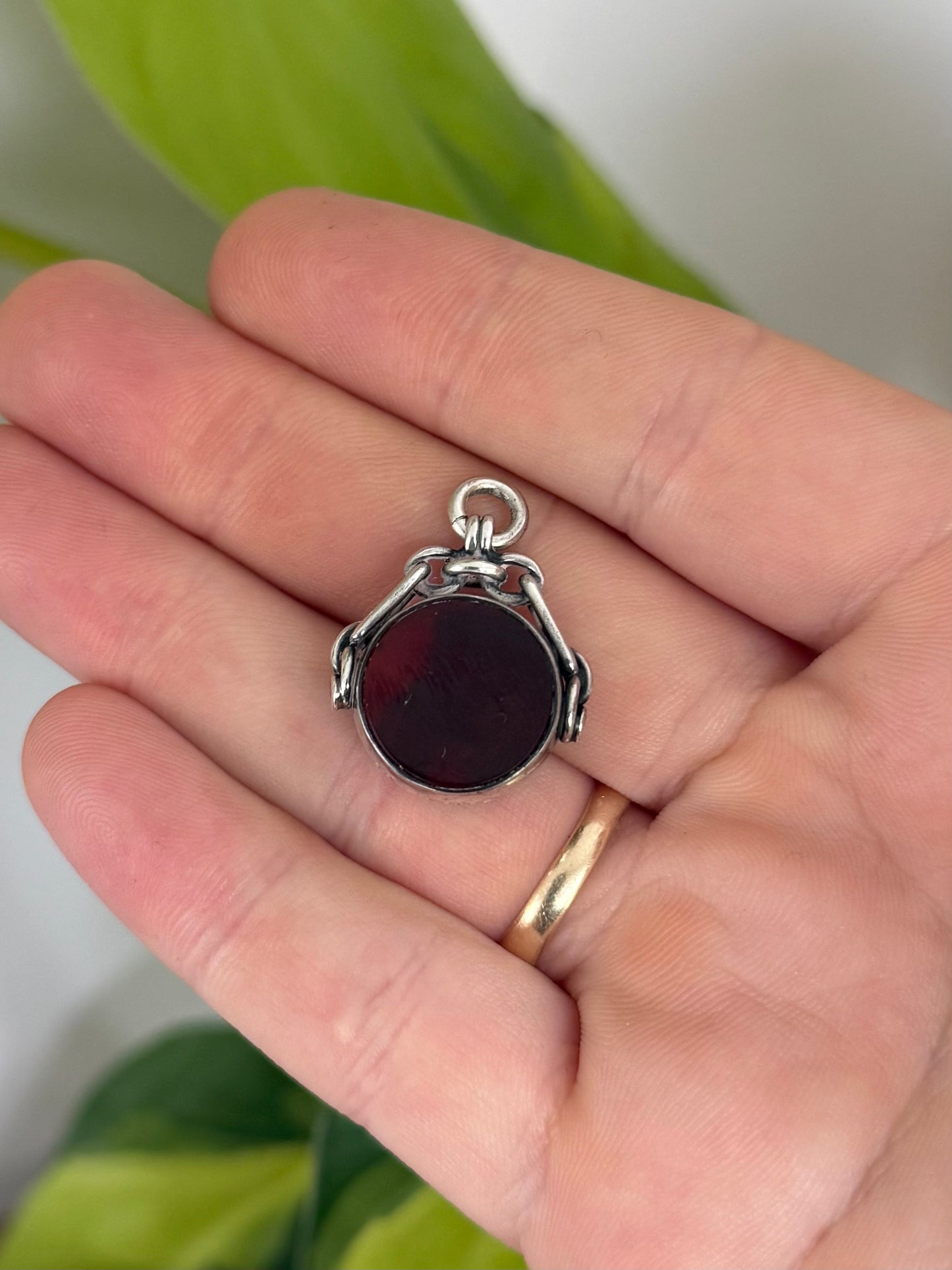 Antique Sterling Silver Double-Sided Spinner Fob – Bloodstone & Carnelian
