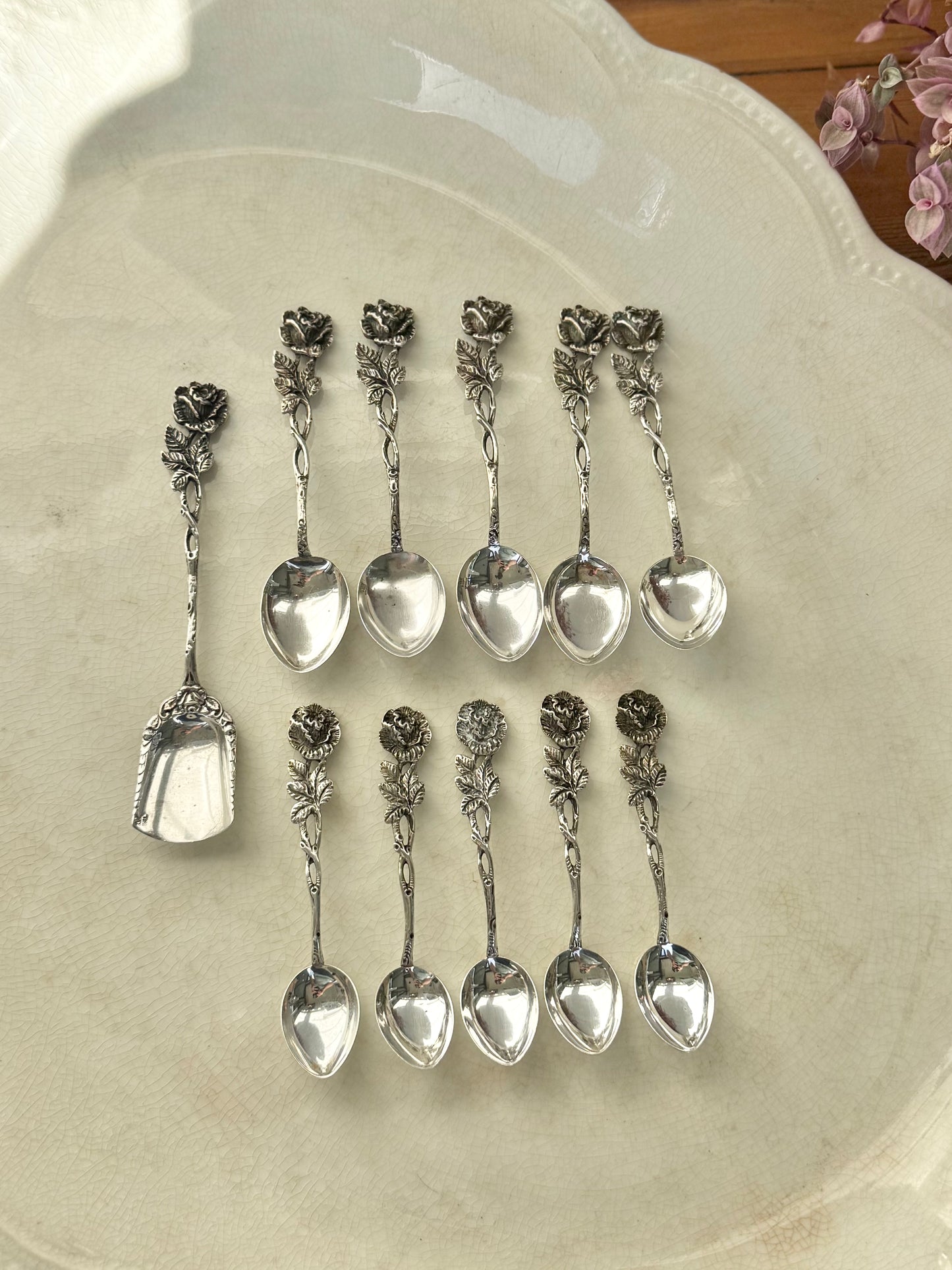 Hildesheim Rose 835 Silver Spoon Set – 11-Piece German Demitasse, Teaspoon & Sugar Spoon Set