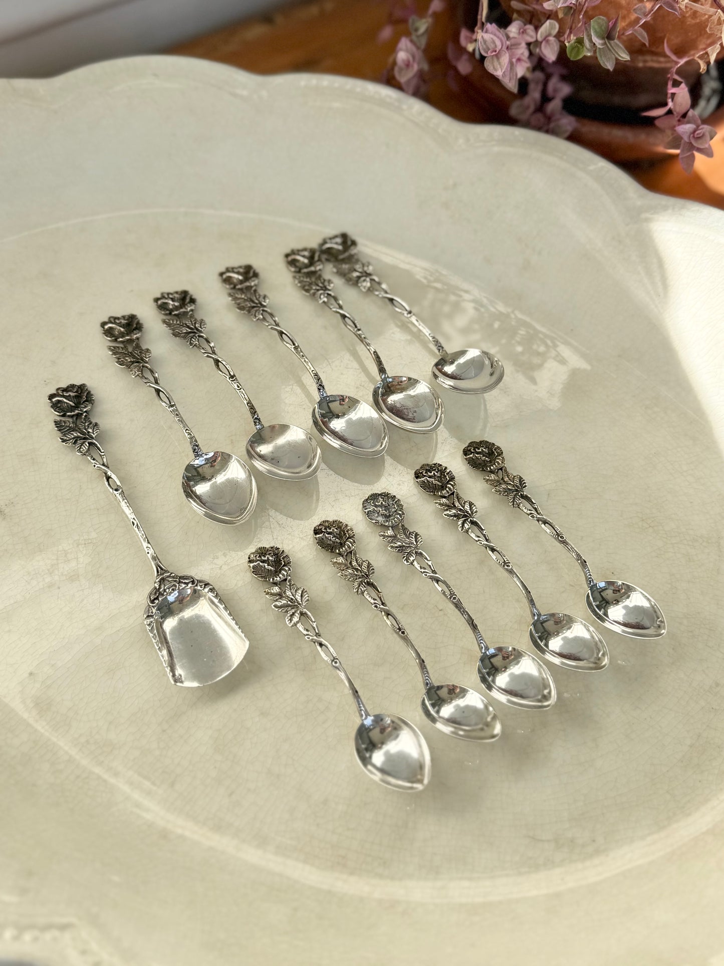 Hildesheim Rose 835 Silver Spoon Set – 11-Piece German Demitasse, Teaspoon & Sugar Spoon Set