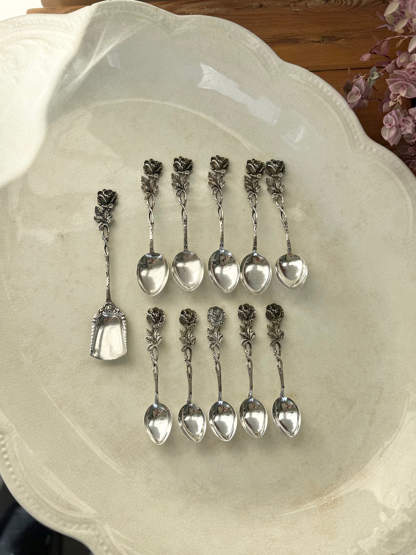 Hildesheim Rose 835 Silver Spoon Set – 11-Piece German Demitasse, Teaspoon & Sugar Spoon Set