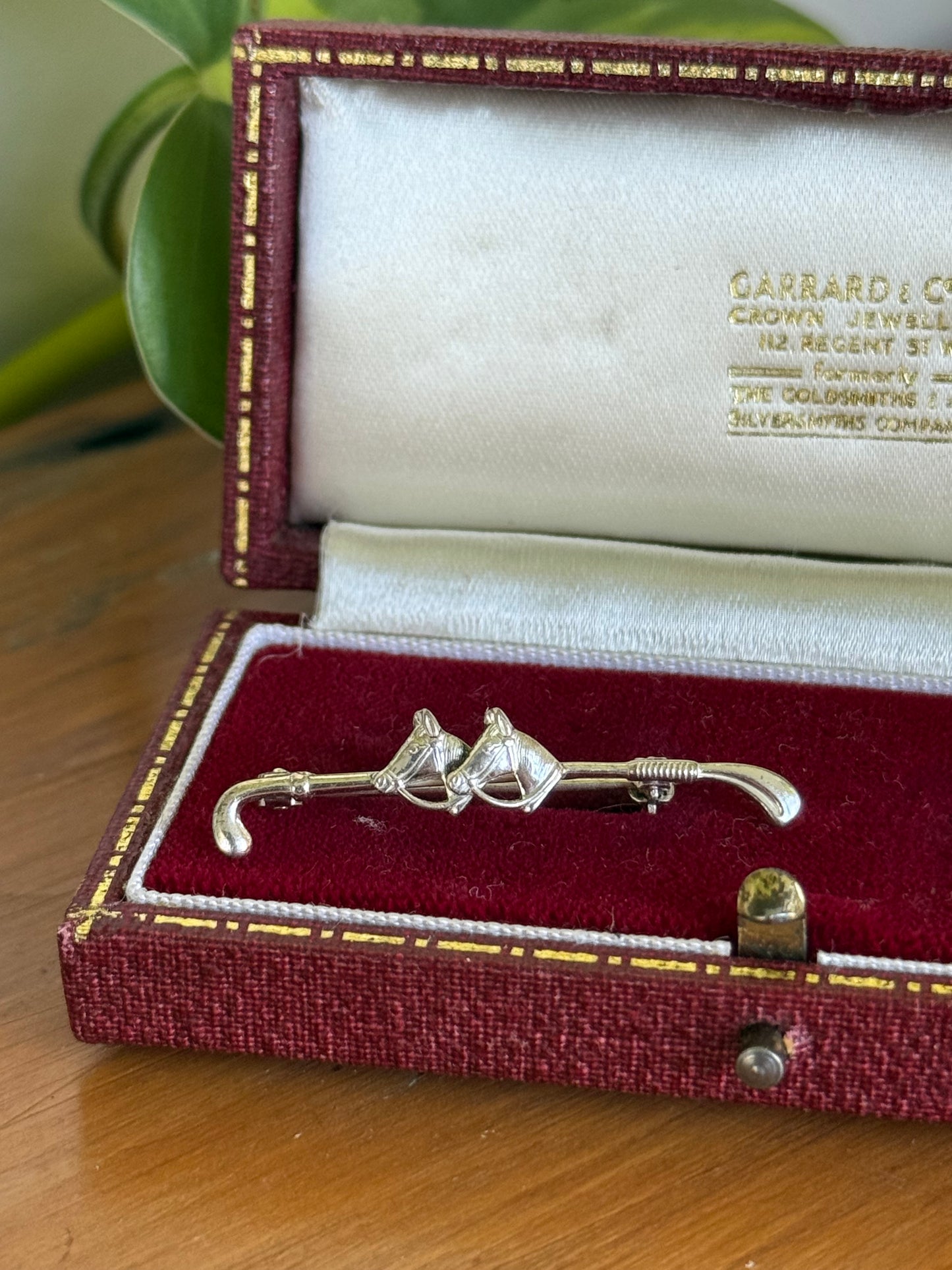 Vintage Sterling Silver Double Horse Head & Whip Brooch