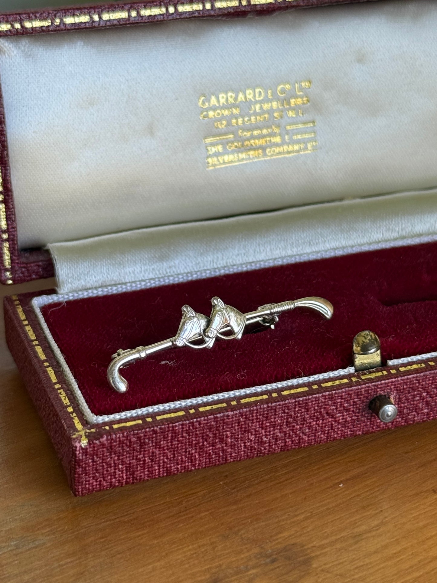 Vintage Sterling Silver Double Horse Head & Whip Brooch