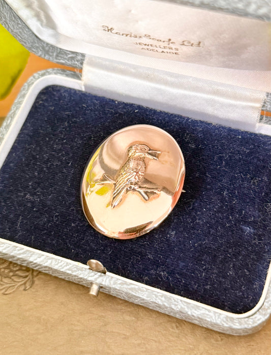 Antique Australian Kookaburra Brooch | 9ct Gold & Silver Lined | c.1900