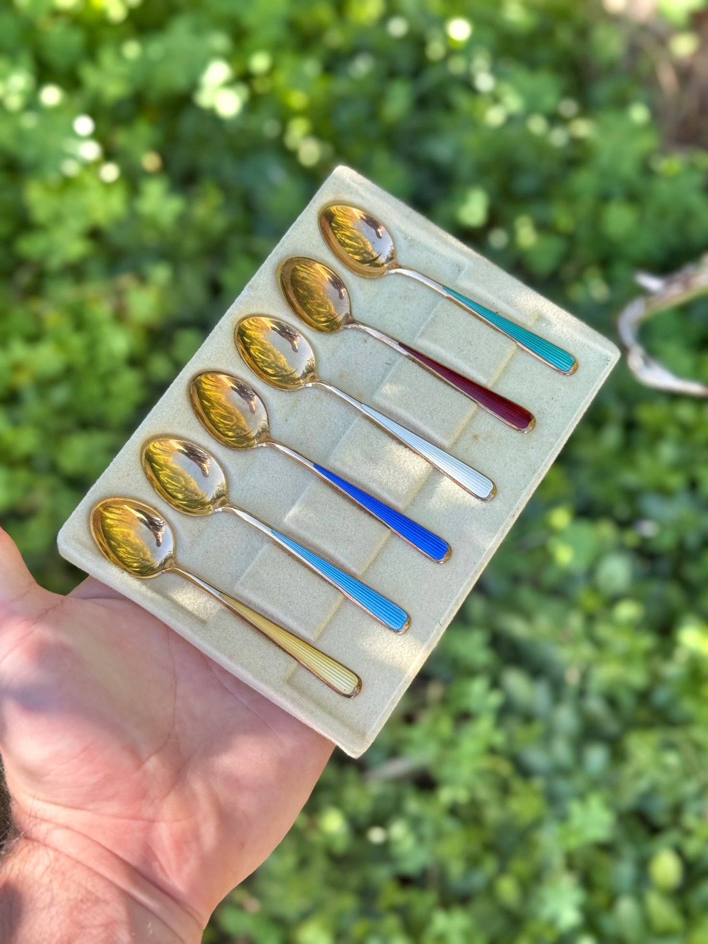 David - Andersen Tea Spoon Set  | Guilloché Enamel Sterling Silver