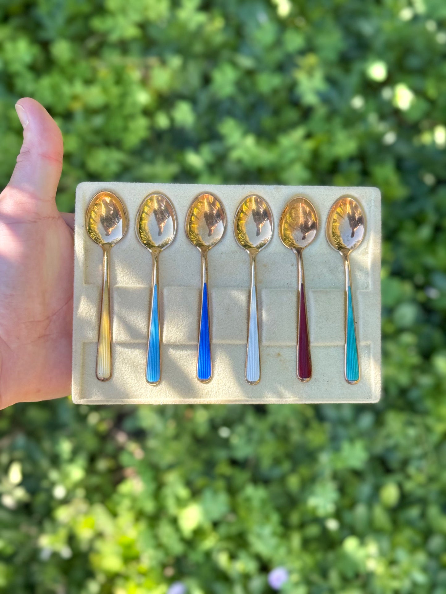 David - Andersen Tea Spoon Set  | Guilloché Enamel Sterling Silver